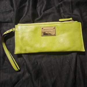 Michael Kors Leather Long Zip Around Wallet Wristlet Green MK